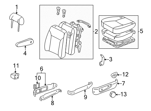 2001 Toyota Sienna Front Seat Components Adjust Knob Diagram for 72457-AA010-E0