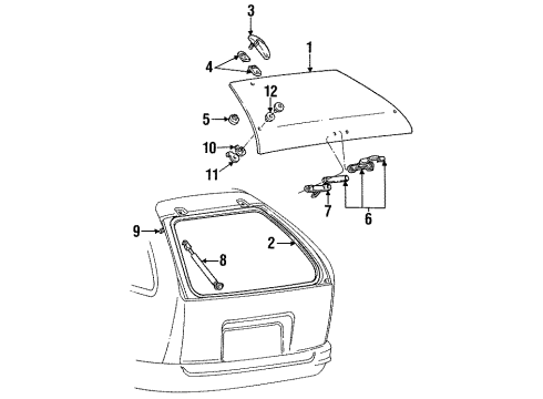 1992 Mercury Sable Lift Gate - Glass & Hardware Lift Gate Glass Diagram for E6DZ-7442006-C