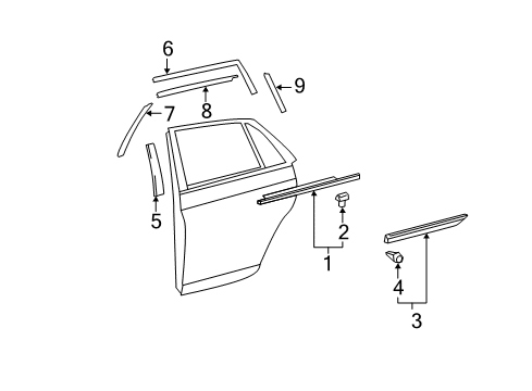 2010 Toyota Avalon Exterior Trim - Rear Door Lower Molding Clip Diagram for 75867-AC020