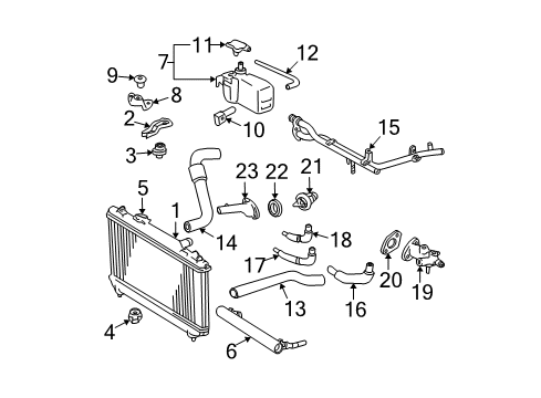 2000 Toyota Solara Radiator & Components, Cooling Fan Radiator Assembly Diagram for 16410-AZ002