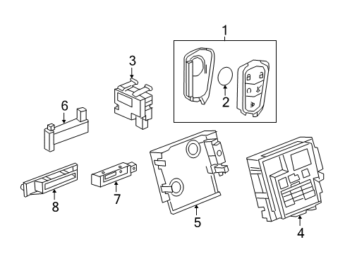 2022 Cadillac XT5 Keyless Entry Components Transmitter Diagram for 13544052