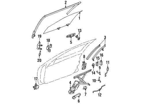 1995 Chrysler Cirrus Front Door Glass & Hardware WEATHERSTRIP-Front Door Glass Diagram for 4646827AB