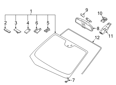 2018 Kia Forte Windshield Glass, Reveal Moldings Rear View Inside Mirror Assembly Diagram for 851011U000