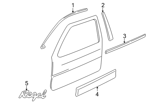 2003 Buick Regal Exterior Trim - Front Door Molding Asm-Front Side Door Window Upper Reveal-RH *W/O *Black ) Diagram for 10350753