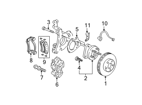 2004 Pontiac Aztek Brake Components Bracket, Front Brake Caliper Diagram for 88967252