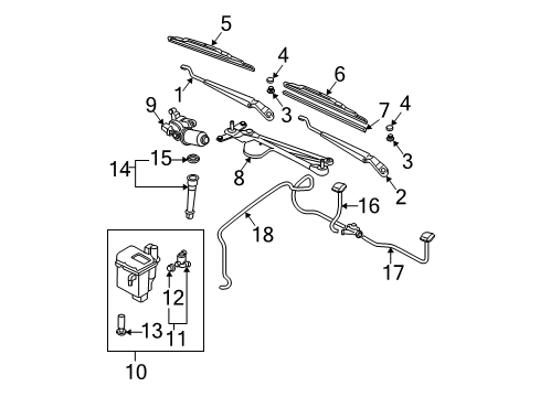 2004 Nissan Altima Wiper & Washer Components Windshield Wiper Arm Assembly Diagram for 28881-8J000