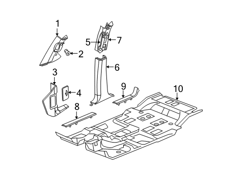 2005 Dodge Durango Interior Trim - Pillars, Rocker & Floor Panel-A Pillar Diagram for 5JY54BDXAE