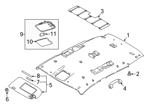 2021 Nissan Rogue Sport Interior Trim - Roof Bulb-Vanity Mirror Diagram for 26447-6MA0A