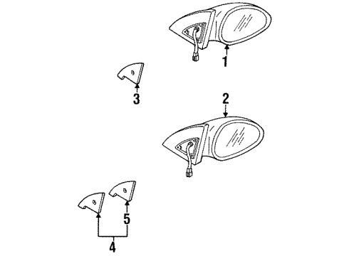 1998 Kia Sephia Outside Mirrors Outside Rear View Mirror Assembly, Right Diagram for 0K2AC69120BXX