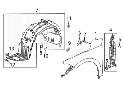 2022 Honda Civic Fender & Components FENDER ASSY-, R- FR Diagram for 74100-T20-A00