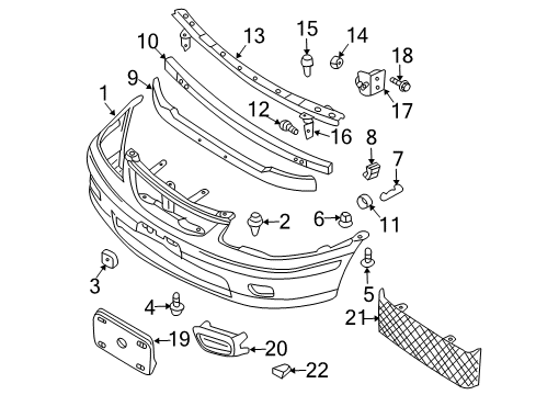 2002 Nissan Sentra Front Bumper Bolt-Hex Diagram for 08157-0251F