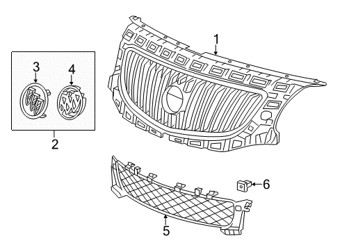 2013 Buick Regal Grille & Components Lower Grille Diagram for 13329543
