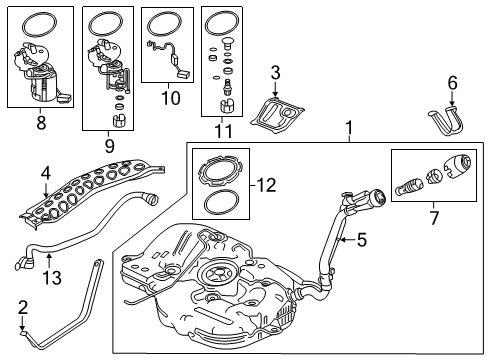 2019 Honda Civic Fuel System Components Set, Pressure Regulator Assembly Diagram for 17052-TGH-A00