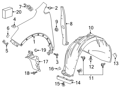 2016 Buick Envision Fender & Components Liner Asm-Front Wheelhouse Diagram for 23317203