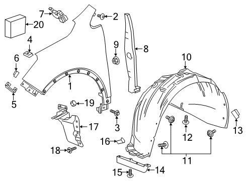 2016 Buick Envision Fender & Components Splash Shield Diagram for 23223346