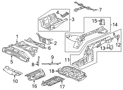 2013 Honda CR-Z Rear Body - Floor & Rails Floor, FR. Middle Diagram for 65531-TM8-A00ZZ