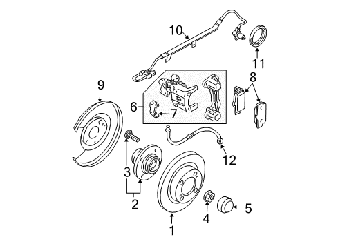2000 Nissan Sentra Rear Brakes CALIPER Assembly-Rear RH, W/O Pads Or SHIMS Diagram for 44001-5M50A