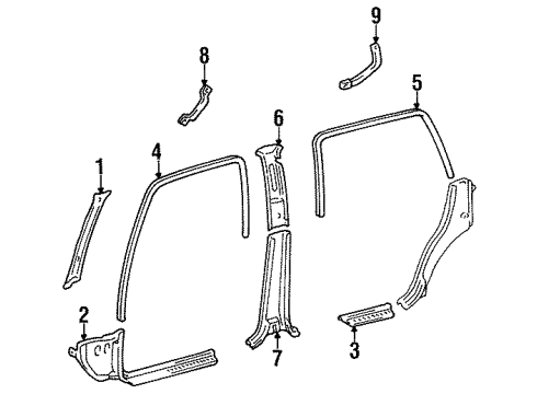 1995 Toyota Land Cruiser Interior Trim - Pillars, Rocker & Floor Windshield Pillar Trim Diagram for 62211-60040-B0