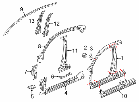 2016 Honda Civic Aperture Panel, Center Pillar, Hinge Pillar, Rocker Plr L, Center Inn Diagram for 64621-TBA-305ZZ