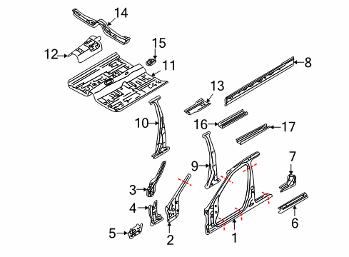 2006 Nissan Altima Center Pillar, Hinge Pillar, Rocker, Floor & Rails, Uniside Floor Front Diagram for 74312-ZB030