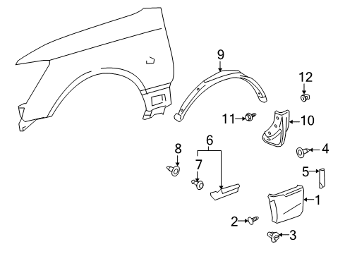 2004 Lexus LS430 Exterior Trim - Fender Moulding, Front Fender, Outside RH Diagram for 75611-50040-A2