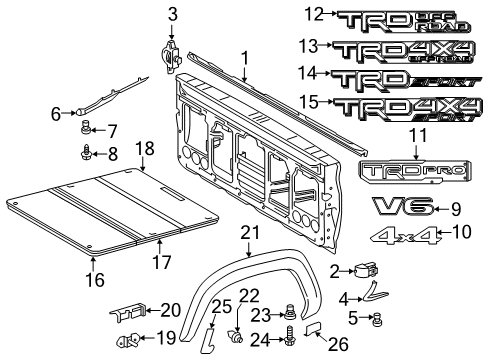 2019 Toyota Tacoma Exterior Trim - Pick Up Box Flare Clip Diagram for 75396-35020