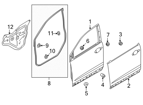 2015 Honda CR-V Front Door Weatherstrip, L FR Door Diagram for 72350-T1W-A11