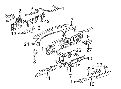 2004 GMC Sierra 2500 HD Instrument Panel Handle, Instrument Panel Asst Diagram for 15170314