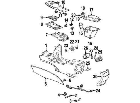 2002 Oldsmobile Aurora Front Console Console Asm, Front Floor *Neutral Diagram for 88987618