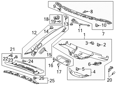 2015 Chevrolet Corvette Interior Trim - Roof Rear Trim Panel Fastener Diagram for 11611622