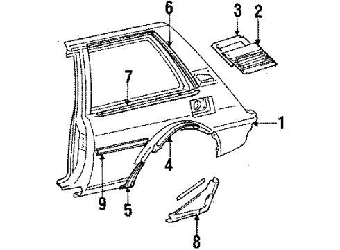 1988 Toyota Corolla Quarter Panel & Components, Exterior Trim Lock Cylinder Diagram for 69058-12170