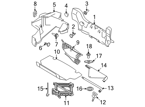 2006 Ford Mustang Interior Trim - Rear Body Rear Trim Panel Fastener Diagram for 5R3Z-54310D12-AAA