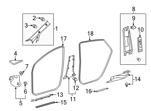 2017 Toyota Prius V Interior Trim - Pillars, Rocker & Floor Weatherstrip Pillar Trim Diagram for 62211-47160-B0