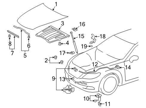 2014 Lexus LS600h Hood & Components Hood Support Assembly, Right Diagram for 53440-50090