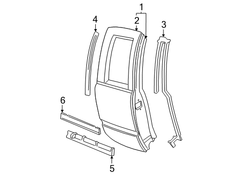1999 GMC K1500 Rear Door & Components, Exterior Trim Body Side Molding Diagram for 15740121