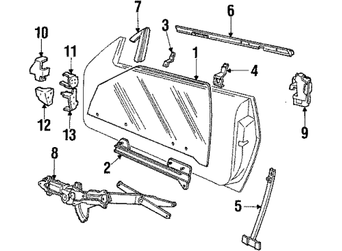 1993 Chevrolet Cavalier Door Hardware, Glass & Hardware Molding Asm, Front Side Door Upper Diagram for 12360577