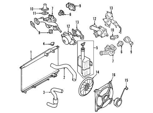 2001 Hyundai Sonata Cooling System, Radiator, Water Pump, Cooling Fan Case-Thermostat Diagram for 25620-38005