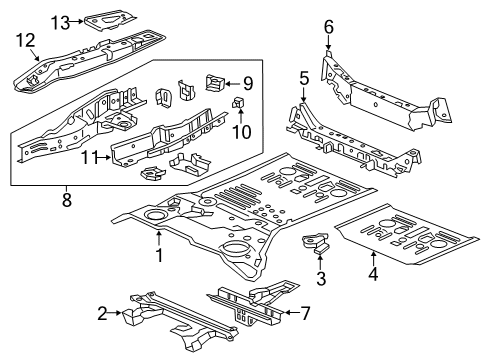 2022 Acura RDX Rear Floor & Rails Bulkhead Right, Rear Bumper Beam Diagram for 65625-TJB-A00ZZ