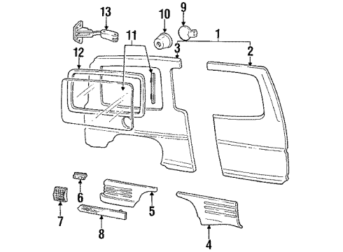 1990 Pontiac Trans Sport Body Side Panel Latch Asm-Fuel Tank Filler Door Diagram for 20509500