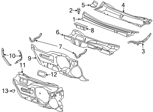 2010 Chevrolet Malibu Cowl Deflector, Air Inlet Grille Panel Water Diagram for 15207873