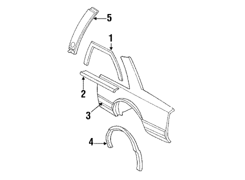 1988 Buick LeSabre Quarter Panel Glass, Exterior Trim Wheel Opening Molding Diagram for 20503572