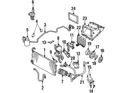 1998 Oldsmobile Achieva Condenser, Compressor & Lines, Evaporator Components Receiver & Dehydrator Asm, A/C Diagram for 88959210