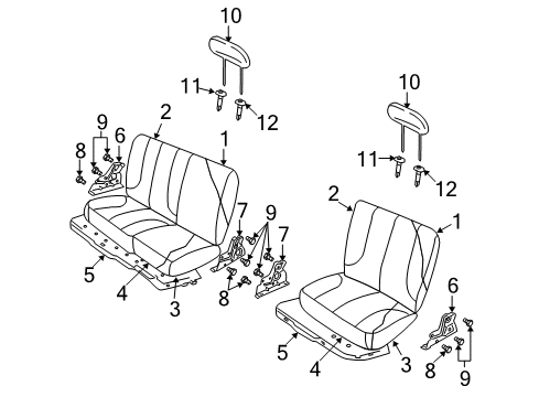 2008 Dodge Ram 1500 Rear Seat Components Rear Seat Cushion Right Diagram for 1FG341D5AA