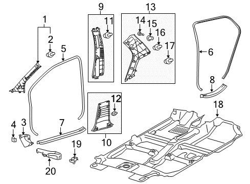 2009 Toyota Yaris Interior Trim - Pillars, Rocker & Floor Cowl Trim Diagram for 62111-52120-B0