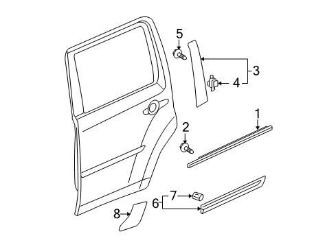 2011 Honda Pilot Exterior Trim - Rear Door Protector, L. RR. Door *NH737M* (POLISHED METAL METALLIC) Diagram for 75323-SZA-A12ZL