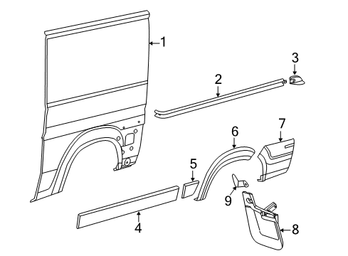 2014 Ram ProMaster 2500 Side Panel & Components, Exterior Trim Molding-Door Outside Diagram for 1ZT28LAHAA