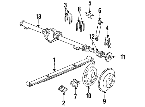 1994 Dodge Dakota Rear Suspension Components, Axle Housing Drum-Brake Diagram for 52009938AA