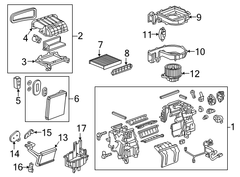 2020 Chevrolet Bolt EV A/C Evaporator & Heater Components AC & Heater Assembly Diagram for 42770100