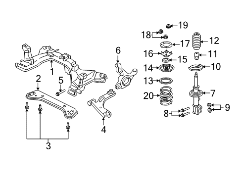 2008 Mercury Mariner Front Suspension Components, Lower Control Arm, Stabilizer Bar Crossmember Diagram for 8L8Z-5C145-A