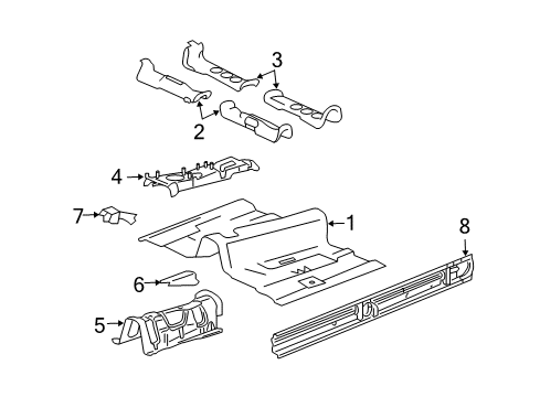 2011 Cadillac STS Pillars, Rocker & Floor - Floor & Rails Bracket Diagram for 25689604